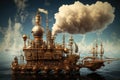 A steam ship glides gracefully across the water, showcasing the timeless beauty of maritime transportation, Steampunk inspired