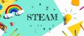 STEAM theme with school supplies - flat lay Royalty Free Stock Photo