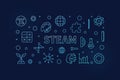 STEAM thin line Science concept blue banner. Vector Science, Technology, Engineering, Arts and Mathematics linear horizontal Royalty Free Stock Photo