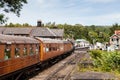 A Steam Train Arrives in Grosmont Station Royalty Free Stock Photo