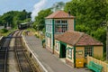 Steam train at corfe castle station Royalty Free Stock Photo