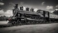 steam train in the countryside black and white old vintage steam locomotive train isolated Royalty Free Stock Photo
