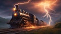 steam train in the forest lightning train tracks made of lightning, riding lightning steam train ride the lightning epic details