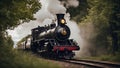 steam train in the forest An old magic enchanted steam locomotive train made of magic that has been enchanted and animated