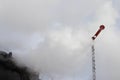 Steam train locomotive on the station with old railway semaphore in clouds of steam Royalty Free Stock Photo