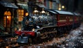 Steam train on old railroad track, transporting coal through history generated by AI