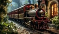 Steam train on old railroad track, transporting passengers through history generated by AI