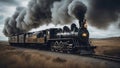 steam train in the plains, An old magic-enchanted steam locomotive train made of magic that has been enchanted and animated