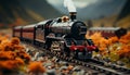 Steam train on railroad track, old fashioned locomotive in motion generated by AI Royalty Free Stock Photo