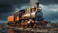 Steam train on railroad track, transporting coal through rural mountains generated by AI Royalty Free Stock Photo