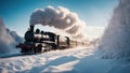 steam train in the snow A steam train on a magical and mysterious day in the winter. The train is a wonderful and amazing Royalty Free Stock Photo