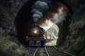 Steam train tunnel smoke. Generate Ai Royalty Free Stock Photo