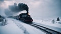 steam train in winter A steam train on a dangerous and challenging day in the winter. The train is a brave and strong