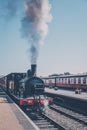 Steam trains departs Sheringham station, Nortfolk, UK