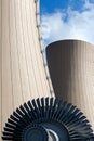 Steam turbine against nuclear plant Royalty Free Stock Photo