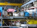 Steam turbine during repair, machinery, pipes at a power plant Royalty Free Stock Photo