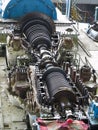 Steam turbine in repair process, machinery, pipes, tubes, at pow