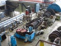 Steam turbine in repair process, machinery, pipes, tubes, at pow Royalty Free Stock Photo