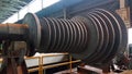 Steam turbine rotor in power plant during overhauling.