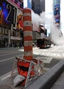 Steam Vapor Vented Through Orange and White Stack, Times Square, New York City, NYC, NY, USA