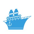 Steamboat Cartoon style. Ship vector illustration. Blue boat