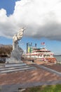 Steamboat city of new orleans at the pier at Mississippi River near the Monument To The Immigrant. The steamboat is still in