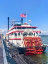 Steamboat city of new orleans at the pier at Mississippi River. The steamboat is still in Operation for touristic events