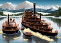 Steamboat, Generative AI Illustration Royalty Free Stock Photo