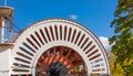 Steamboat Red Paddle Wheel. Closeup Of Red Paddle Wheel On River Boat Royalty Free Stock Photo