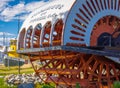 Steamboat Red Paddle Wheel. Closeup Of Red Paddle Wheel On River Boat Royalty Free Stock Photo