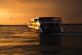 Steamboat seagulls and sunset view Royalty Free Stock Photo