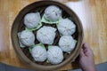 Steamed ball , Chinese steamed dumpling or steamed stuff bun or Royalty Free Stock Photo