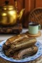 Steamed bananas and hot tea are traditional Indonesian food dishes that are very popular among rural Indonesians.