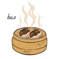 Steamed bao buns isolate on white background. Vector graphics