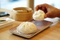 Steamed barbecue pork bun, Chinese dim sum traditional food. Royalty Free Stock Photo