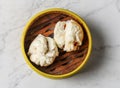 Steamed bbq pork bun served dish isolated on background top view of chinese and thai food Royalty Free Stock Photo