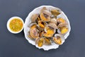 Steamed blanched clams with seafood sauce Royalty Free Stock Photo