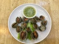 Steamed Blood cockles with Thai green spicy sauce Royalty Free Stock Photo