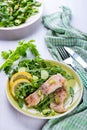 Steamed catfish filet with arugula salad Royalty Free Stock Photo