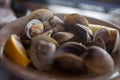 Steamed Clams with lemon Royalty Free Stock Photo