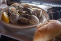 Steamed Clams with lemon Royalty Free Stock Photo