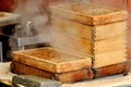 Steamed container in Chinese restaurant kitchen Royalty Free Stock Photo