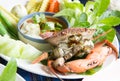 Steamed crab and simmer chili crab with vegetable