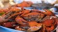 Steamed crab stack many crab on plate