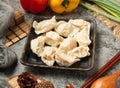 Steamed Dumplings served in dish isolated table top view of chinese food Royalty Free Stock Photo