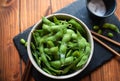 Steamed edamame sprinkled with sea salt