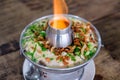 Steamed Egg (Kai thoon) with eggs, pork, meat and vegetables in