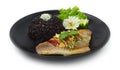 Steamed Fish with Soy Sauce Served Riceberry Chines Food Style Cleanfood and Dietfood for Healthy