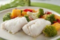 Steamed fresh fish loins steamed with vegetables