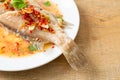 Steamed grouper fish with lime and chillies Royalty Free Stock Photo